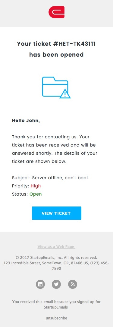 Ticket Opened - Responsive HTML Email Template mobile