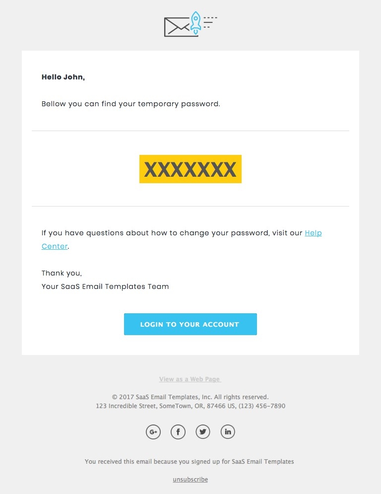 Temporary Password - Responsive HTML Email Template desktop