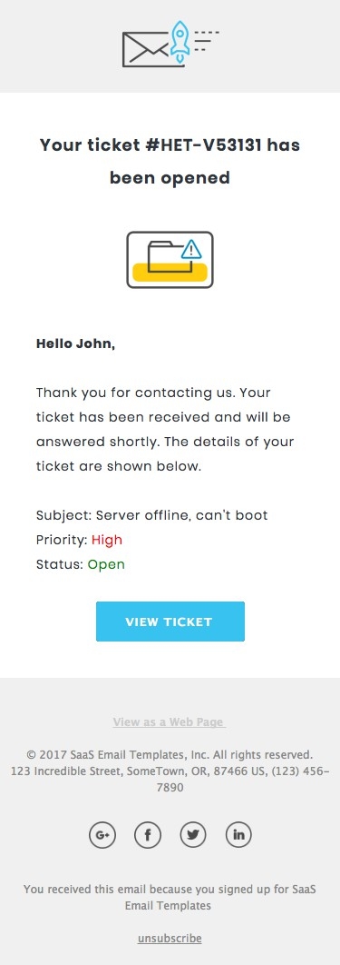Ticket Opened - Responsive HTML Email Template mobile