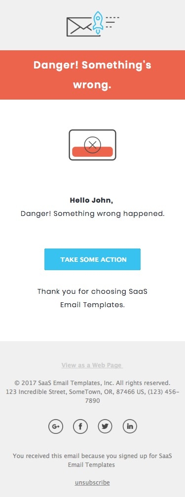 Danger Message - Responsive HTML Email Template mobile